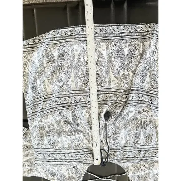 Black Rainn 2XL Boho Blouse Black & White W/Criss Cross Back Angel Wing Arm - Picture 10 of 15